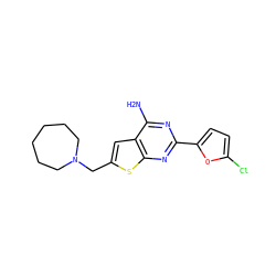 Nc1nc(-c2ccc(Cl)o2)nc2sc(CN3CCCCCC3)cc12 ZINC000140482367