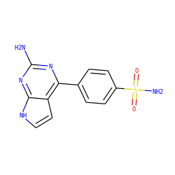 Nc1nc(-c2ccc(S(N)(=O)=O)cc2)c2cc[nH]c2n1 ZINC001772578453
