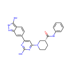 Nc1nc(-c2ccc3c(N)[nH]nc3c2)cc(N2CCC[C@@H](C(=O)Nc3ccccc3)C2)n1 ZINC000071317310