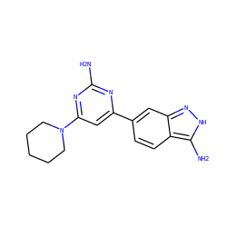 Nc1nc(-c2ccc3c(N)[nH]nc3c2)cc(N2CCCCC2)n1 ZINC000071316913