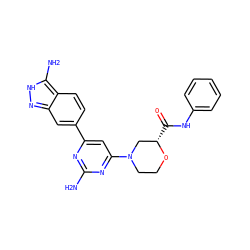 Nc1nc(-c2ccc3c(N)[nH]nc3c2)cc(N2CCO[C@@H](C(=O)Nc3ccccc3)C2)n1 ZINC000071318801