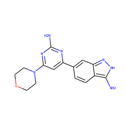 Nc1nc(-c2ccc3c(N)[nH]nc3c2)cc(N2CCOCC2)n1 ZINC000064502327