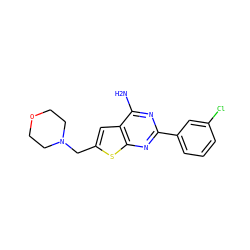 Nc1nc(-c2cccc(Cl)c2)nc2sc(CN3CCOCC3)cc12 ZINC000118595878
