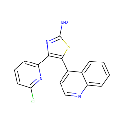 Nc1nc(-c2cccc(Cl)n2)c(-c2ccnc3ccccc23)s1 ZINC000045315988