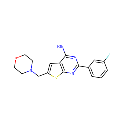 Nc1nc(-c2cccc(F)c2)nc2sc(CN3CCOCC3)cc12 ZINC000140443682