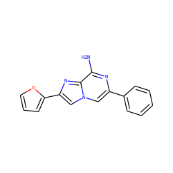 Nc1nc(-c2ccccc2)cn2cc(-c3ccco3)nc12 ZINC001772599705