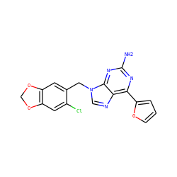 Nc1nc(-c2ccco2)c2ncn(Cc3cc4c(cc3Cl)OCO4)c2n1 ZINC000028521101