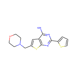 Nc1nc(-c2cccs2)nc2sc(CN3CCOCC3)cc12 ZINC000118605436