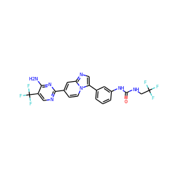 Nc1nc(-c2ccn3c(-c4cccc(NC(=O)NCC(F)(F)F)c4)cnc3c2)ncc1C(F)(F)F ZINC000169704646