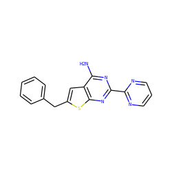 Nc1nc(-c2ncccn2)nc2sc(Cc3ccccc3)cc12 ZINC000096907795