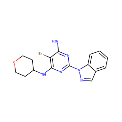 Nc1nc(-n2ncc3ccccc32)nc(NC2CCOCC2)c1Br ZINC000217073584