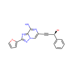Nc1nc(C#C[C@@H](O)c2ccccc2)cn2nc(-c3ccco3)nc12 ZINC000028336038