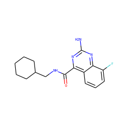Nc1nc(C(=O)NCC2CCCCC2)c2cccc(F)c2n1 ZINC000653795271