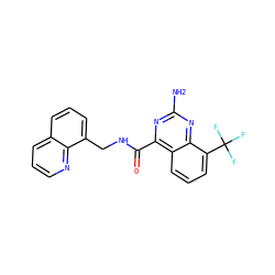 Nc1nc(C(=O)NCc2cccc3cccnc23)c2cccc(C(F)(F)F)c2n1 ZINC000653784926