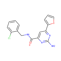 Nc1nc(C(=O)NCc2ccccc2Cl)cc(-c2ccco2)n1 ZINC000043070119