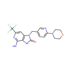 Nc1nc(C(F)(F)F)cc2c1[nH]c(=O)n2Cc1ccc(N2CCOCC2)nc1 ZINC000072123230