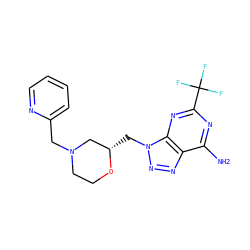 Nc1nc(C(F)(F)F)nc2c1nnn2C[C@H]1CN(Cc2ccccn2)CCO1 ZINC000084690757