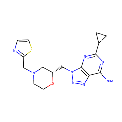 Nc1nc(C2CC2)nc2c1nnn2C[C@H]1CN(Cc2nccs2)CCO1 ZINC000084687879