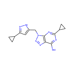 Nc1nc(C2CC2)nc2c1nnn2Cc1cc(C2CC2)n[nH]1 ZINC000084688785