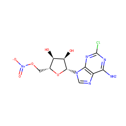 Nc1nc(Cl)nc2c1ncn2[C@@H]1O[C@H](CO[N+](=O)[O-])[C@@H](O)[C@H]1O ZINC000043100743