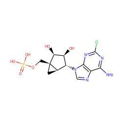 Nc1nc(Cl)nc2c1ncn2[C@H]1[C@H](O)[C@H](O)[C@@]2(COP(=O)(O)O)C[C@H]12 ZINC000101318450