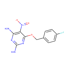 Nc1nc(N)c([N+](=O)[O-])c(OCc2ccc(F)cc2)n1 ZINC000013778023