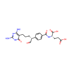 Nc1nc(N)c(CCC[C@@H](C=O)c2ccc(C(=O)N[C@@H](CCC(=O)O)C(=O)O)cc2)c(=O)[nH]1 ZINC000013838234