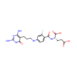 Nc1nc(N)c(CCCNc2ccc(C(=O)N[C@@H](CCC(=O)O)C(=O)O)c(F)c2)c(=O)[nH]1 ZINC000004770522
