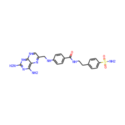 Nc1nc(N)c2nc(CNc3ccc(C(=O)NCCc4ccc(S(N)(=O)=O)cc4)cc3)cnc2n1 ZINC000064415797