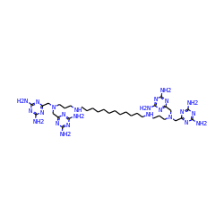 Nc1nc(N)nc(CN(CCCNCCCCCCCCCCCCNCCCN(Cc2nc(N)nc(N)n2)Cc2nc(N)nc(N)n2)Cc2nc(N)nc(N)n2)n1 ZINC000095540253