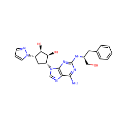 Nc1nc(N[C@H](CO)Cc2ccccc2)nc2c1ncn2[C@@H]1C[C@H](n2cccn2)[C@@H](O)[C@H]1O ZINC000045384554