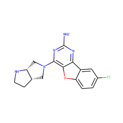 Nc1nc(N2C[C@@H]3CCN[C@@H]3C2)c2oc3ccc(Cl)cc3c2n1 ZINC000073156190