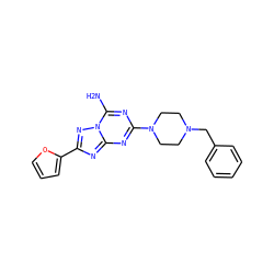 Nc1nc(N2CCN(Cc3ccccc3)CC2)nc2nc(-c3ccco3)nn12 ZINC000013581741