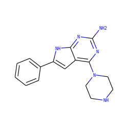 Nc1nc(N2CCNCC2)c2cc(-c3ccccc3)[nH]c2n1 ZINC000095596032