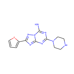 Nc1nc(N2CCNCC2)nc2nc(-c3ccco3)nn12 ZINC000013581738