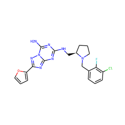 Nc1nc(NC[C@H]2CCCN2Cc2cccc(Cl)c2F)nc2nc(-c3ccco3)nn12 ZINC000013612480