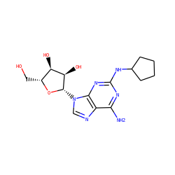 Nc1nc(NC2CCCC2)nc2c1ncn2[C@@H]1O[C@H](CO)[C@@H](O)[C@H]1O ZINC000013834723
