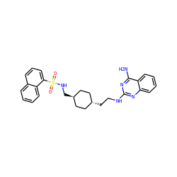 Nc1nc(NCC[C@H]2CC[C@H](CNS(=O)(=O)c3cccc4ccccc34)CC2)nc2ccccc12 ZINC000253682338