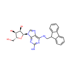 Nc1nc(NCC2c3ccccc3-c3ccccc32)c2ncn([C@H]3O[C@H](CO)[C@@H](O)[C@H]3O)c2n1 ZINC000049125150
