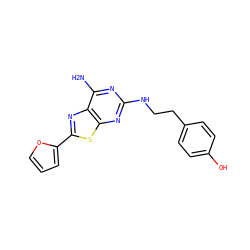 Nc1nc(NCCc2ccc(O)cc2)nc2sc(-c3ccco3)nc12 ZINC001772603365