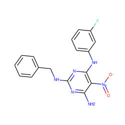 Nc1nc(NCc2ccccc2)nc(Nc2cccc(F)c2)c1[N+](=O)[O-] ZINC000005030233