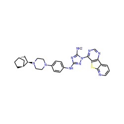 Nc1nc(Nc2ccc(N3CCN([C@@H]4C[C@H]5CC[C@H]4C5)CC3)cc2)nn1-c1ncnc2c1sc1ncccc12 ZINC001772654036