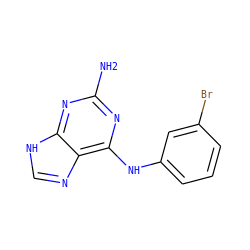Nc1nc(Nc2cccc(Br)c2)c2nc[nH]c2n1 ZINC000009422108