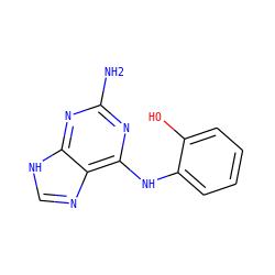 Nc1nc(Nc2ccccc2O)c2nc[nH]c2n1 ZINC000032105333