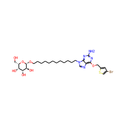 Nc1nc(OCc2cc(Br)cs2)c2ncn(CCCCCCCCCCCCO[C@H]3O[C@@H](CO)[C@@H](O)[C@@H](O)[C@@H]3O)c2n1 ZINC000027330267
