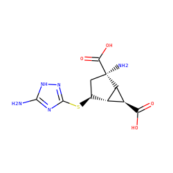 Nc1nc(S[C@H]2C[C@@](N)(C(=O)O)[C@@H]3[C@@H](C(=O)O)[C@H]23)n[nH]1 ZINC000205000149