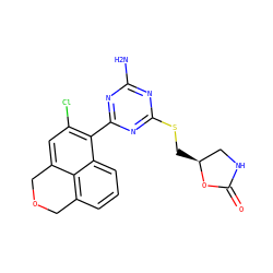 Nc1nc(SC[C@H]2CNC(=O)O2)nc(-c2c(Cl)cc3c4c(cccc24)COC3)n1 ZINC000103229082