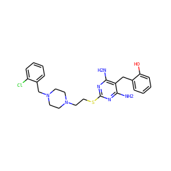 Nc1nc(SCCN2CCN(Cc3ccccc3Cl)CC2)nc(N)c1Cc1ccccc1O ZINC000022941218