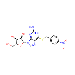 Nc1nc(SCc2ccc([N+](=O)[O-])cc2)c2ncn([C@@H]3O[C@H](CO)[C@@H](O)[C@H]3O)c2n1 ZINC000004261942