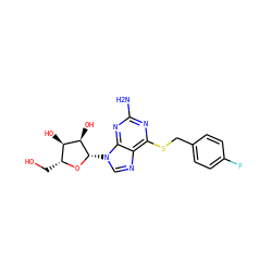Nc1nc(SCc2ccc(F)cc2)c2ncn([C@@H]3O[C@H](CO)[C@@H](O)[C@H]3O)c2n1 ZINC000029059337